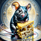 Realistic mouse illustration on Swiss cheese background