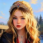 Blonde-haired girl with jeweled headpiece in digital art