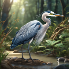 Graceful Great Blue Heron in Serene Water Scene