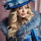 Regal Figure in Feathered Hat and Blue Attire