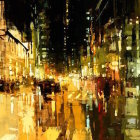 Impressionistic night street scene with vibrant colors