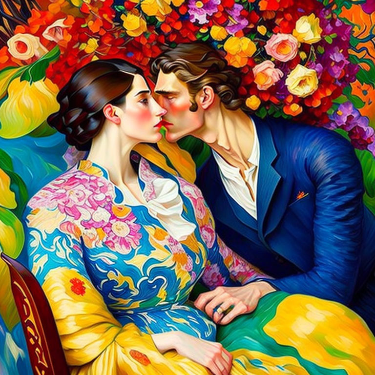 Vibrant romantic couple illustration with floral background