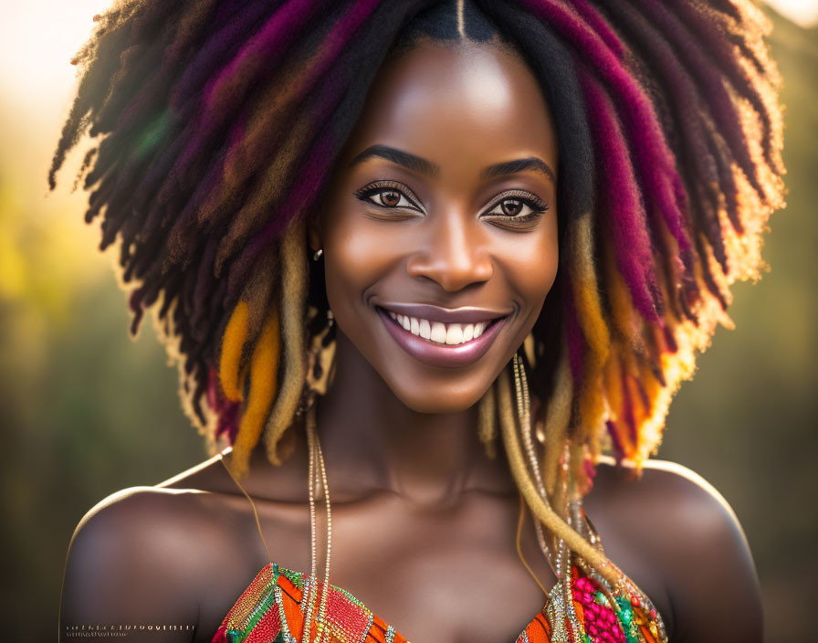 Colorful Dreadlocks Woman Smiling in Sunlight