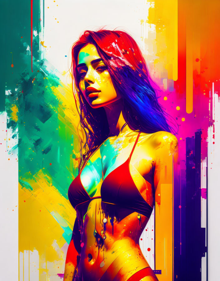 Colorful abstract digital artwork: Woman with flowing hair