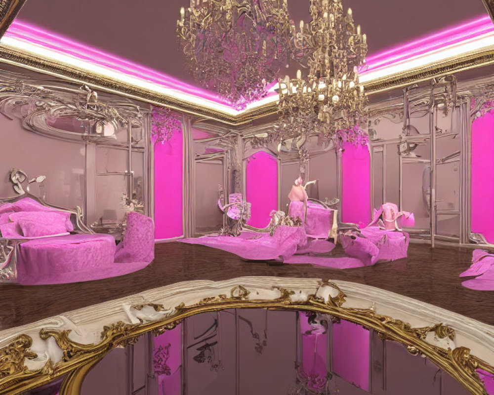 Luxurious Pink and Gold Decor in Ornate Room