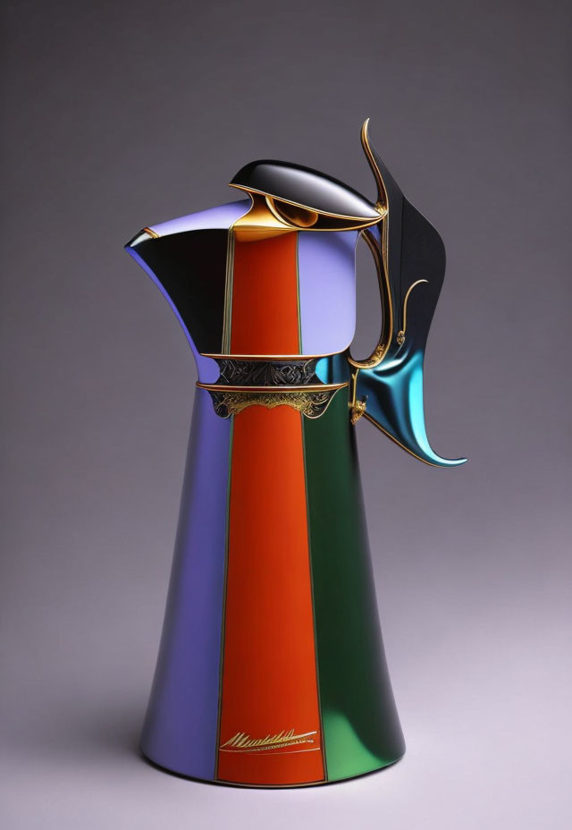 Colorful Stylized Espresso Pot with Metallic Finish and Modern Design