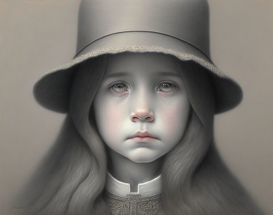 Monochromatic illustration of young girl in vintage attire