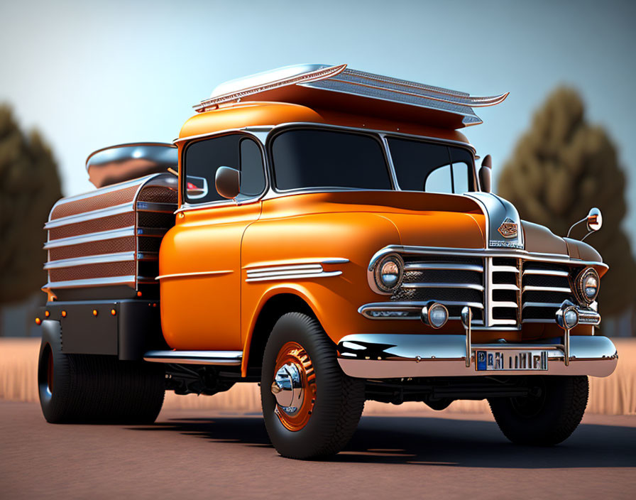 Vintage Orange Classic Truck with Retro Design and Chrome Accents