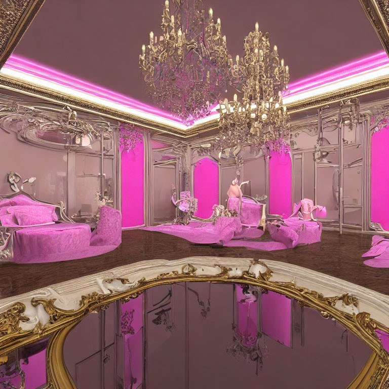 Luxurious Pink and Gold Decor in Ornate Room