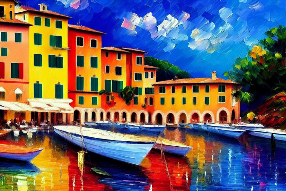 Vibrant Impressionistic Painting of Mediterranean Coastal Scene