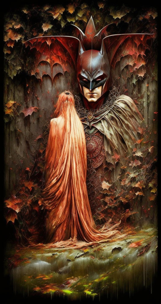 Fantasy character with horned helmet in autumn setting