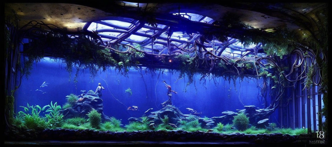 Enchanting aquarium with lush greenery and fish