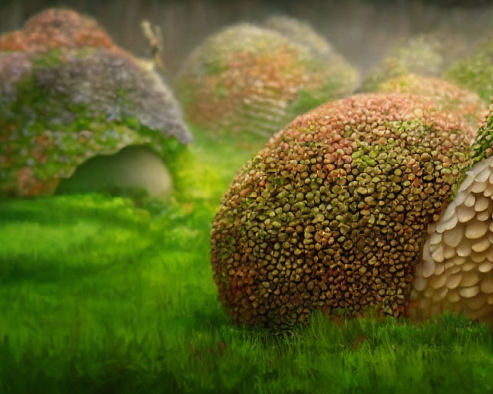 Mushroom-shaped Houses in Lush Green Forest Clearing