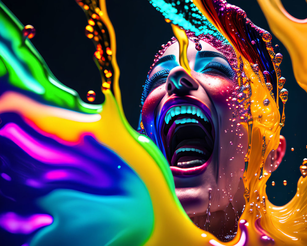 Colorful Swirling Effect Surrounds Woman on Dark Background