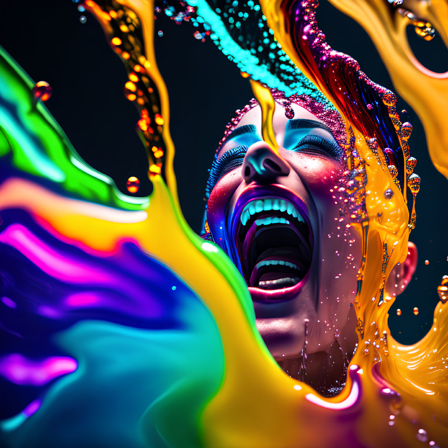 Colorful Swirling Effect Surrounds Woman on Dark Background