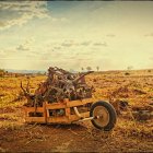 Golden spherical vehicle in desert with panoramic windows.