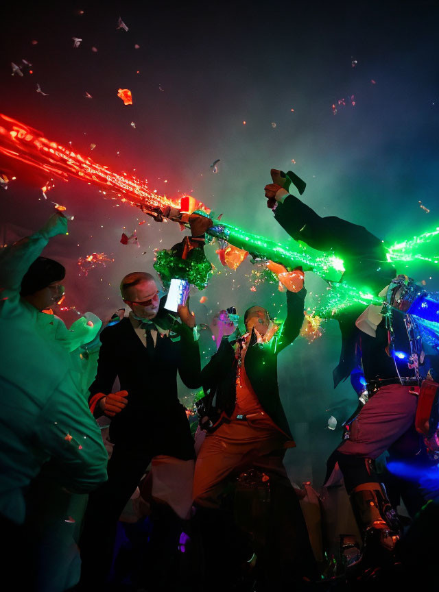 Formal Attire Party with Party Poppers and Laser Lights