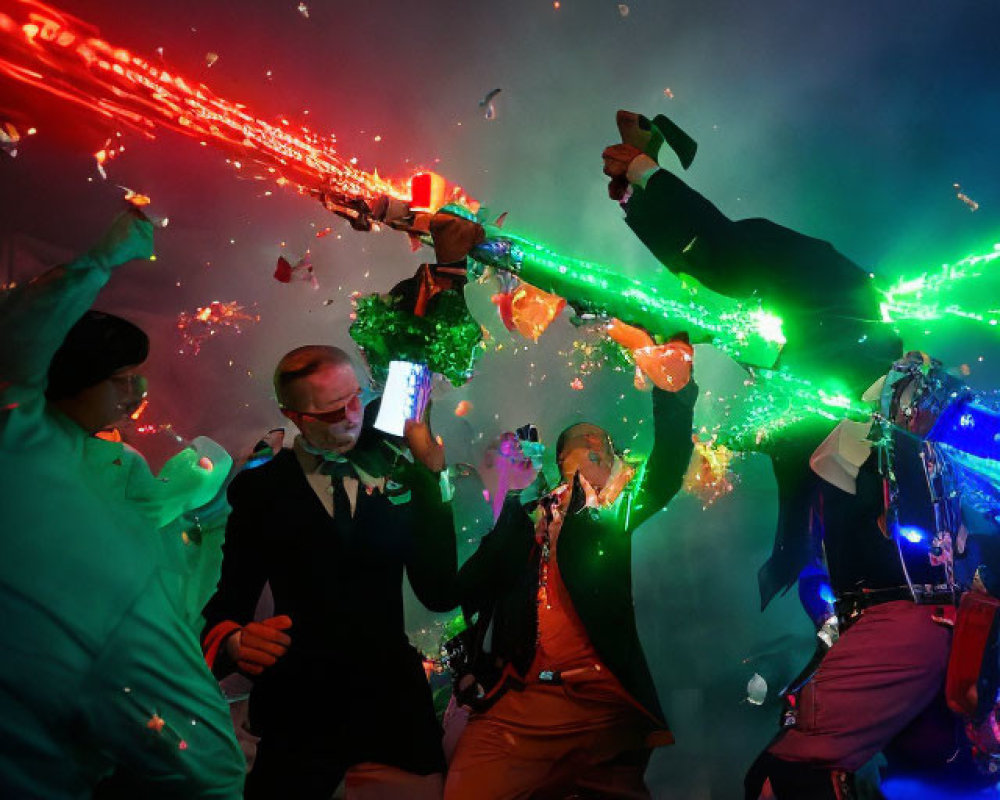 Formal Attire Party with Party Poppers and Laser Lights