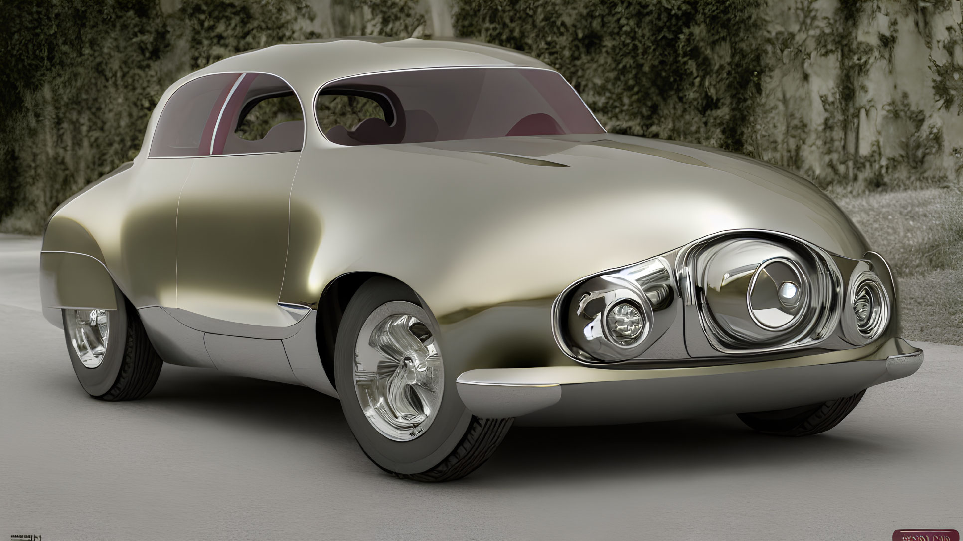 Vintage-Style Concept Car with Golden Finish and Prominent Front Grille