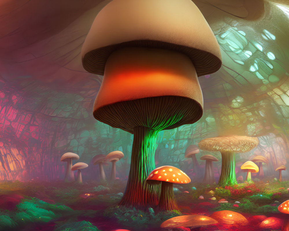 Colorful Enchanted Forest with Mystical Mushrooms