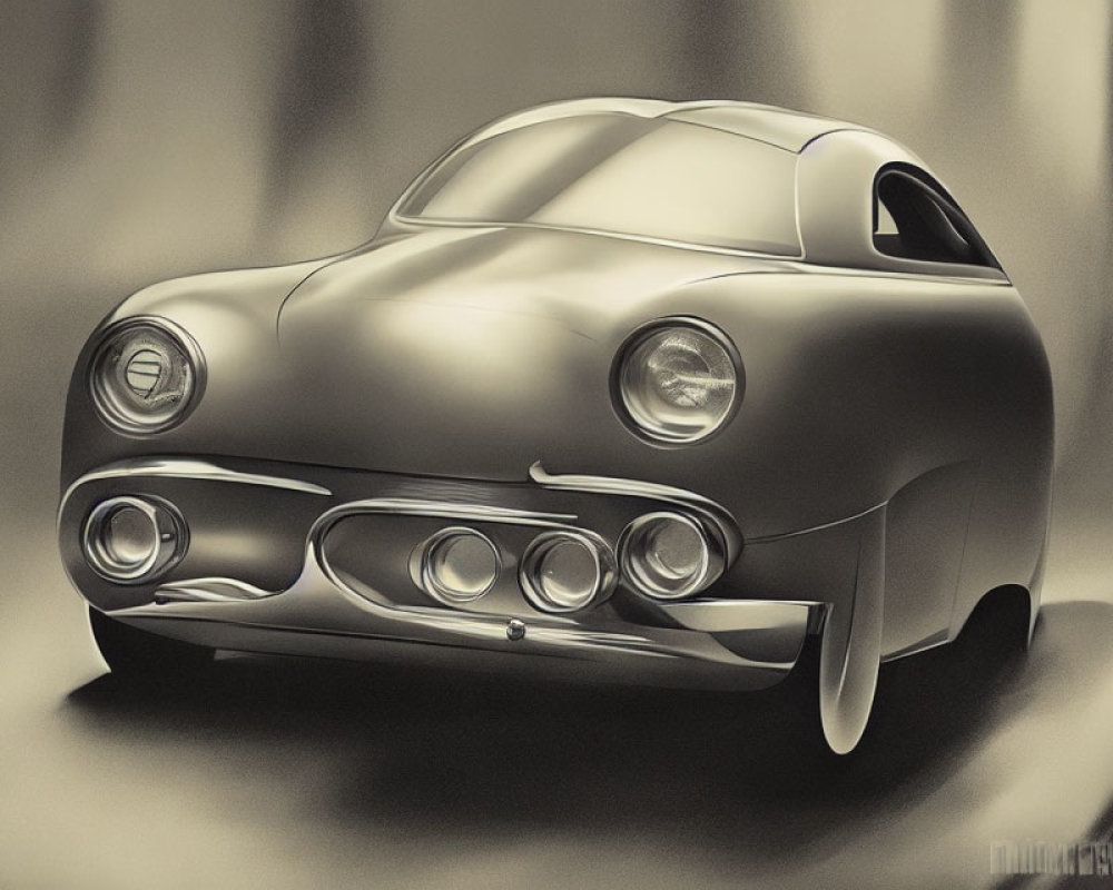 Classic Vintage Car with Round Headlights in Sepia Illustration