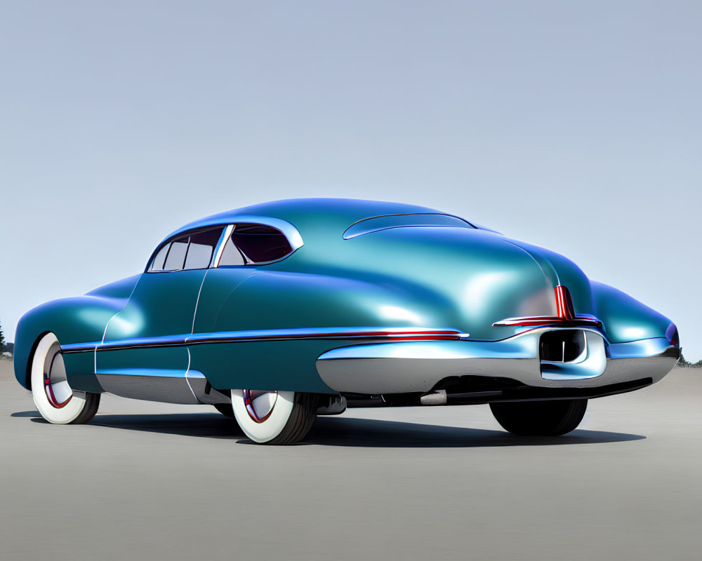 Vintage Blue Car with White-Wall Tires and Futuristic Design