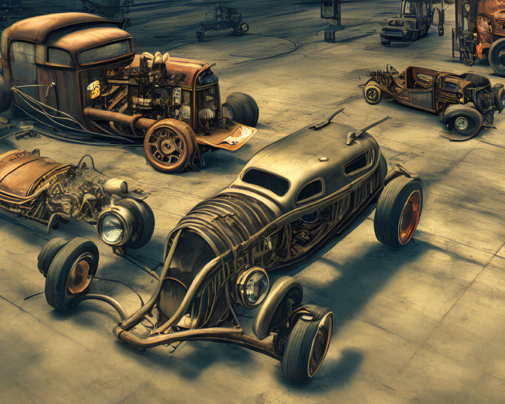 Classic Custom Cars Displayed in Retro Industrial Garage