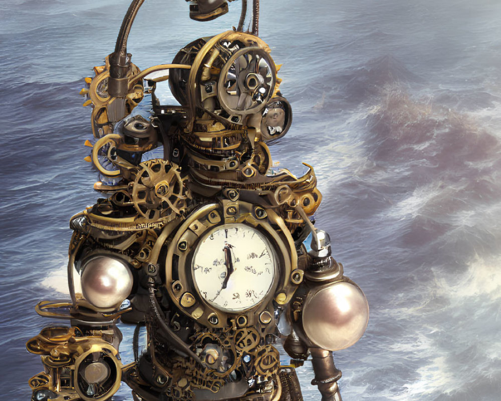 Steampunk apparatus with clock face and gears by misty water