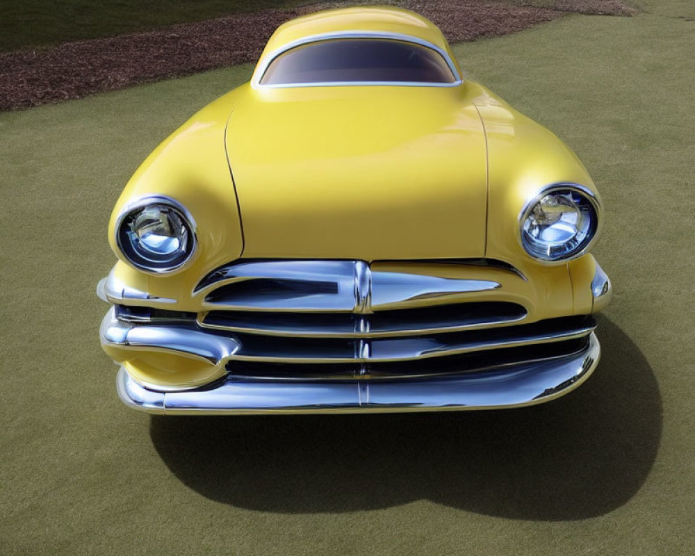 Vintage Yellow Car with Chrome Grille and Headlights