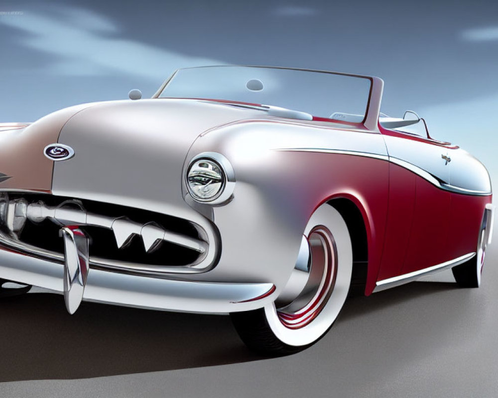 Classic Two-Tone Convertible Car with Chrome Detailing and Whitewall Tires