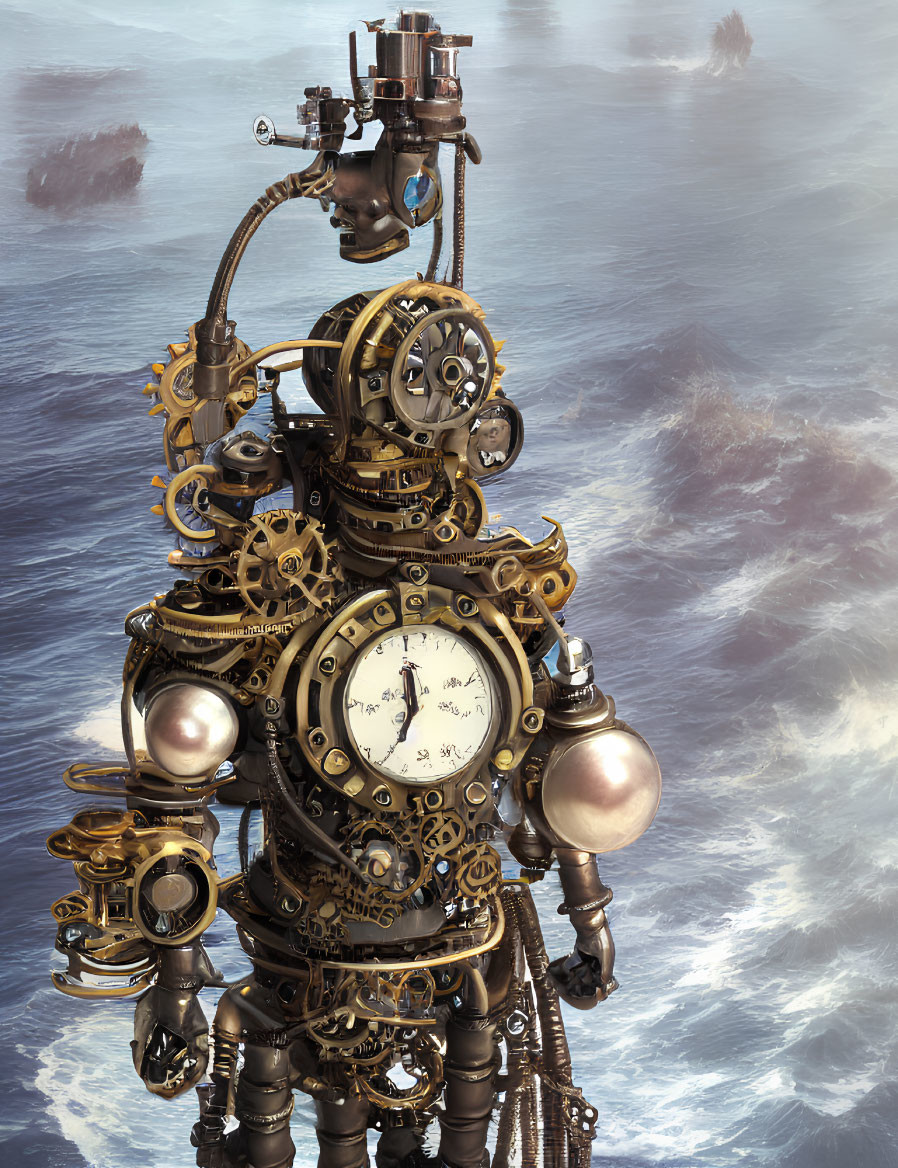 Steampunk apparatus with clock face and gears by misty water