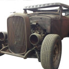 Custom Hot Rod with Exposed Engine, Patina Finish, Large Rear Tires