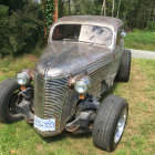 Steampunk-style hot rod with exposed engine and brass accents