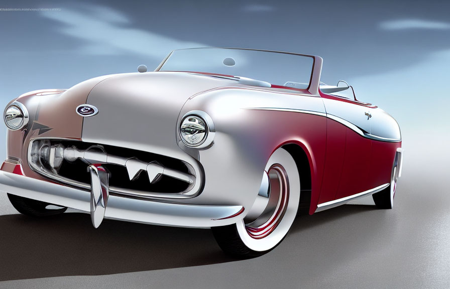 Classic Two-Tone Convertible Car with Chrome Detailing and Whitewall Tires