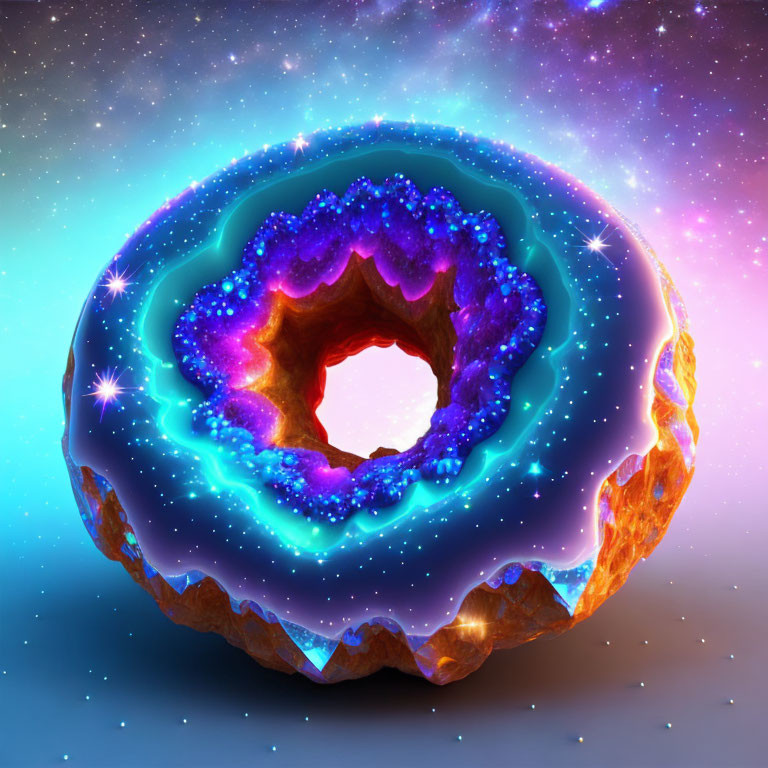 Cosmic-themed doughnut with galactic glaze and sparkling stars