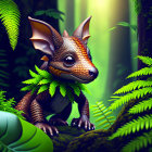 Whimsical squirrel-like creature in lush greenery