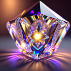 Multifaceted Diamond Crystal with Colorful Sparkles