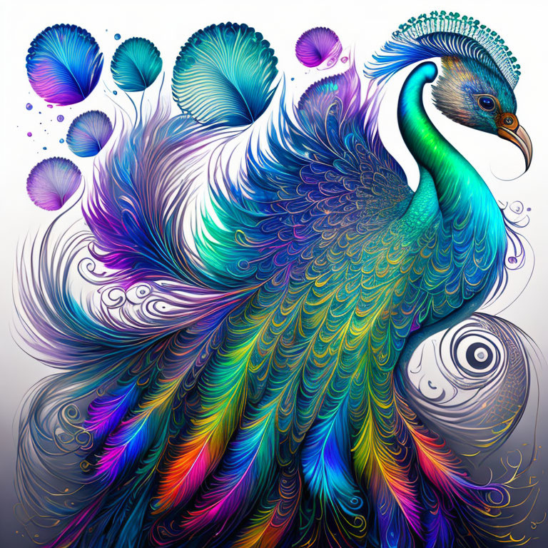 Colorful digital artwork: Peacock with blue, green, and purple plumage