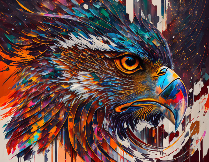 Colorful Eagle Head Illustration with Abstract Elements