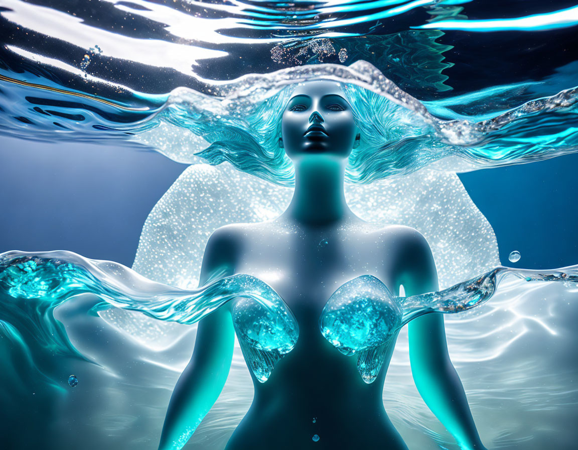 Tranquil woman submerged in water with ripples around her