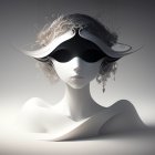 Surreal portrait with ornate headdress and sunglasses in serene landscape