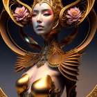 Regal 3D character illustration with ornate golden attire