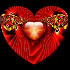 Colorful heart and roses art on dark backdrop