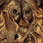 Abstract artwork showcasing two stylized faces with golden patterns and textures