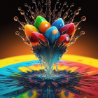 Colorful liquid splash in flower shape on warm background