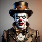 Detailed 3D Rendering of Clown in Top Hat and Intricate Costume