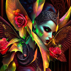 Vibrant gothic artwork of a woman with dark makeup, ornate headpiece, feathered