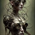 Digital artwork: Woman in Victorian-Steampunk fusion with intricate mechanical details.