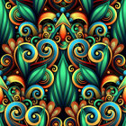 Symmetrical Art Nouveau pattern with stylized female faces and floral elements