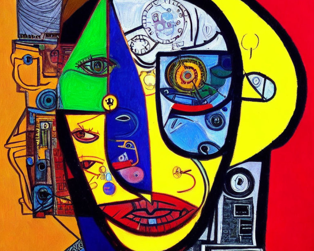 Vibrant Cubist Abstract Art with Fragmented Facial Features